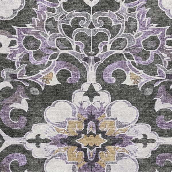 HomeRoots 5' X 8' Floral Medallion Area Rug in Purple, Ivory & Charcoal – Washable, UV-Protected & Stylish! 709080