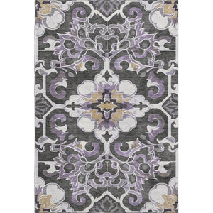 HomeRoots 10' X 14' Elegant Floral Medallion Area Rug in Purple, Ivory & Charcoal - Washable & UV Protected 709084