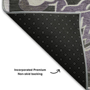 HomeRoots 10' X 14' Elegant Floral Medallion Area Rug in Purple, Ivory & Charcoal - Washable & UV Protected 709084