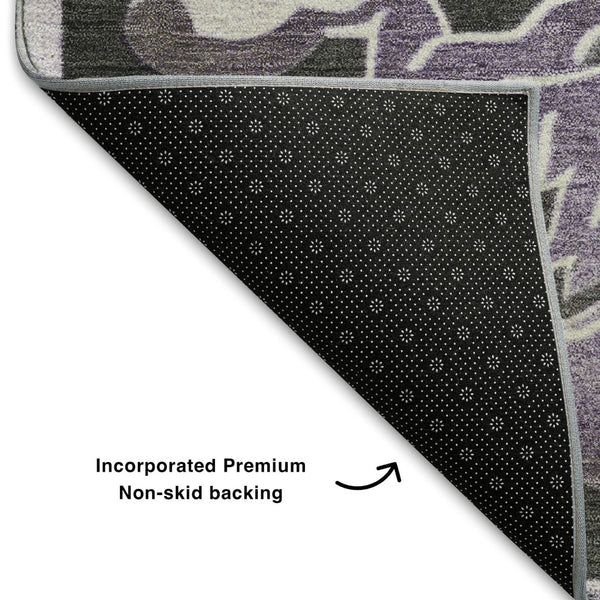 HomeRoots 10' X 14' Elegant Floral Medallion Area Rug in Purple, Ivory & Charcoal - Washable & UV Protected 709084