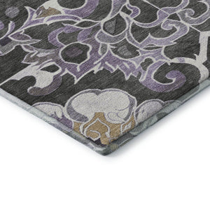HomeRoots 10' X 14' Elegant Floral Medallion Area Rug in Purple, Ivory & Charcoal - Washable & UV Protected 709084