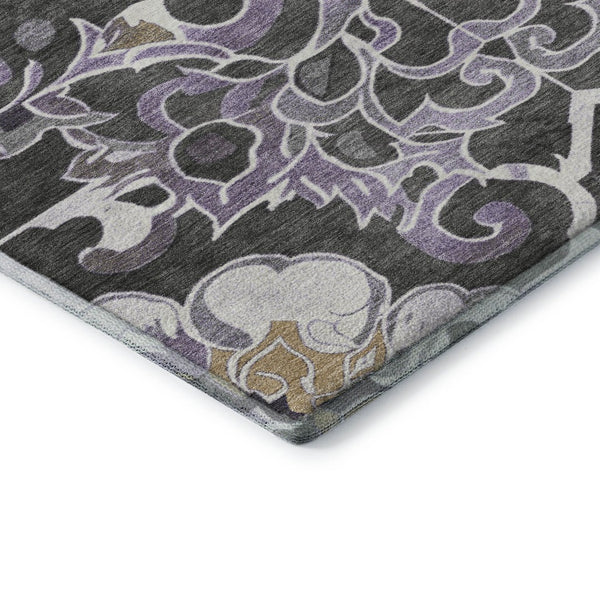 HomeRoots 10' X 14' Elegant Floral Medallion Area Rug in Purple, Ivory & Charcoal - Washable & UV Protected 709084