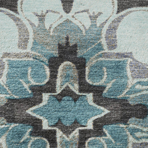 HomeRoots 8' X 10' Washable Teal Charcoal Gray Floral Medallion Area Rug with UV Protection & Non-Slip Backing 709088