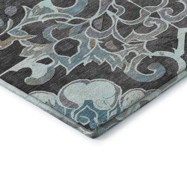 HomeRoots 9' X 12' Washable Teal Charcoal Gray Floral Medallion Area Rug with UV Protection & Durability 709089