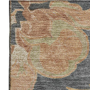 HomeRoots 5' X 8' Terra Cotta Charcoal Beige Floral Medallion Area Rug - Washable, UV Protected & Stain-Resistant 709092