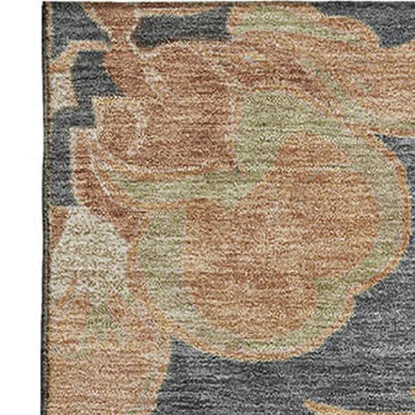 HomeRoots 5' X 8' Terra Cotta Charcoal Beige Floral Medallion Area Rug - Washable, UV Protected & Stain-Resistant 709092