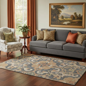 HomeRoots 8' Warm Terra Cotta & Beige Floral Medallion Round Rug – Washable, UV Protected, Stain-Resistant Design 709093