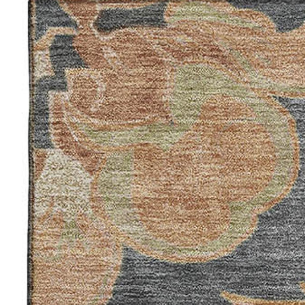HomeRoots 8' Warm Terra Cotta & Beige Floral Medallion Round Rug – Washable, UV Protected, Stain-Resistant Design 709093