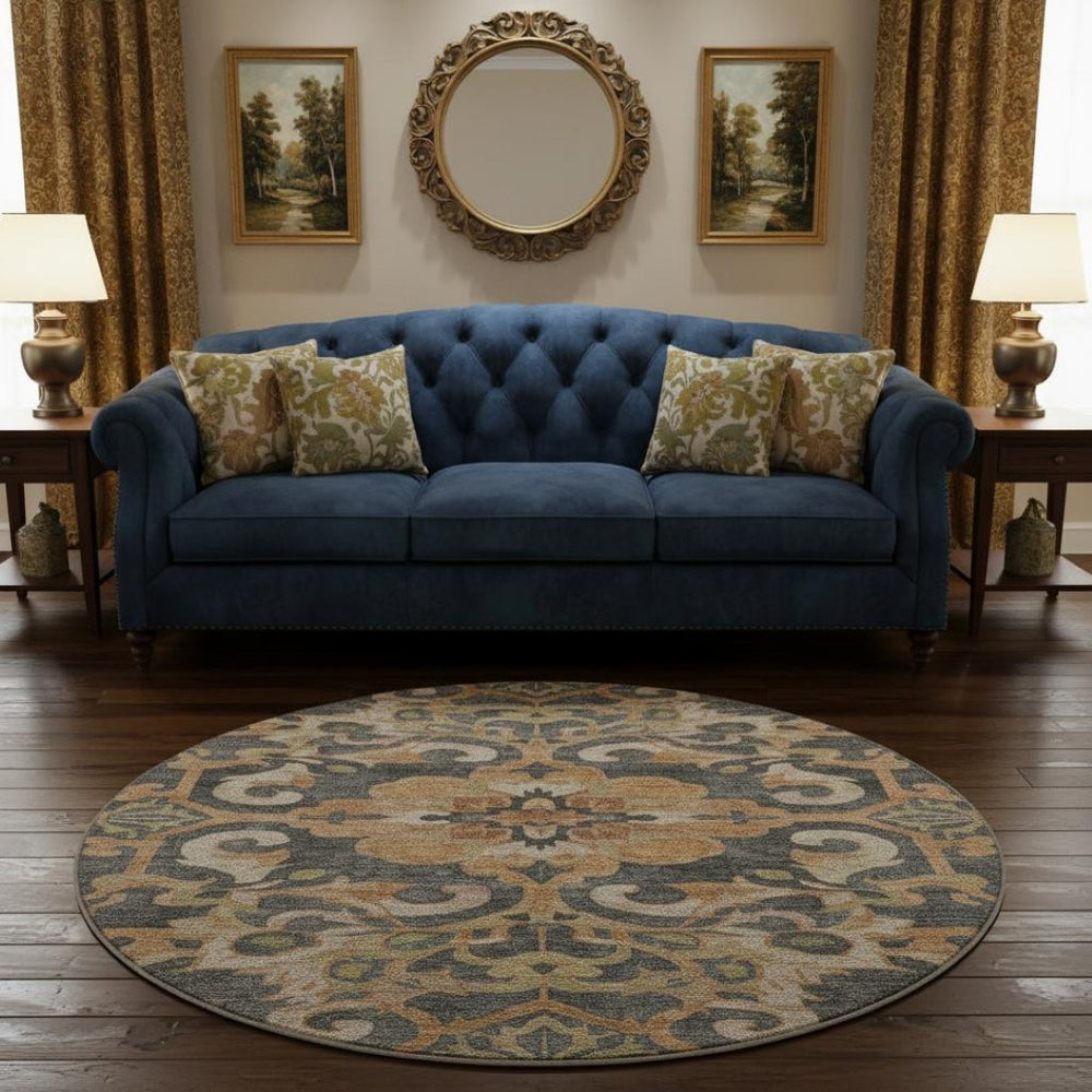 HomeRoots 8' X 10' Floral Medallion Area Rug – Washable, UV Protected, Durable Design for Homes with Kids & Pets 709094