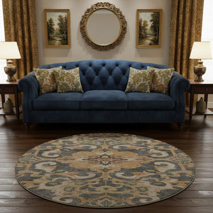 HomeRoots 8' X 10' Floral Medallion Area Rug – Washable, UV Protected, Durable Design for Homes with Kids & Pets 709094