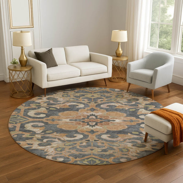 HomeRoots 8' X 10' Floral Medallion Area Rug – Washable, UV Protected, Durable Design for Homes with Kids & Pets 709094