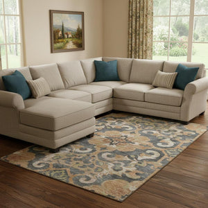 HomeRoots 9' X 12' Washable Area Rug - Terra Cotta Floral Medallion with UV Protection & Non-Slip Backing 709095