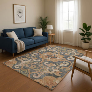 HomeRoots 9' X 12' Washable Area Rug - Terra Cotta Floral Medallion with UV Protection & Non-Slip Backing 709095