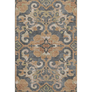 HomeRoots 9' X 12' Washable Area Rug - Terra Cotta Floral Medallion with UV Protection & Non-Slip Backing 709095