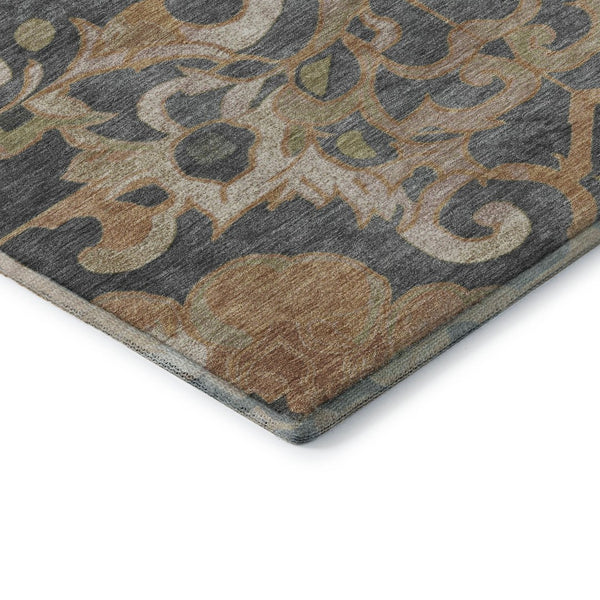 HomeRoots 9' X 12' Washable Area Rug - Terra Cotta Floral Medallion with UV Protection & Non-Slip Backing 709095