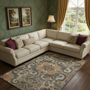 HomeRoots 10' Elegant Terra Cotta Floral Medallion Area Rug - Durable, Washable & UV-Protected for Homes 709096