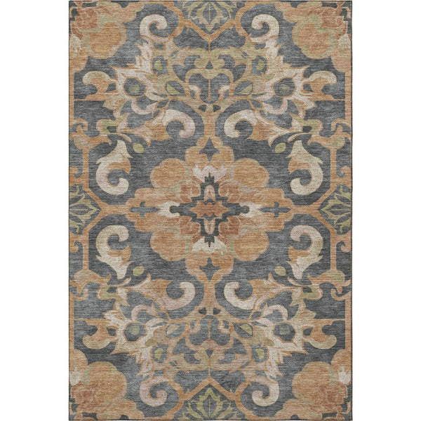 HomeRoots 10' Elegant Terra Cotta Floral Medallion Area Rug - Durable, Washable & UV-Protected for Homes 709096