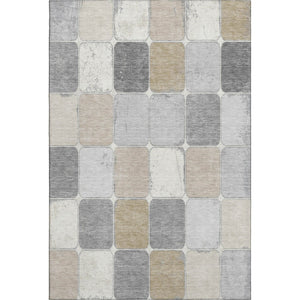 HomeRoots 5' X 8' Beige Gray Silver Geometric Area Rug - Washable, UV-Protected, Stylish & Durable for Homes 709098