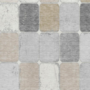 HomeRoots 5' X 8' Beige Gray Silver Geometric Area Rug - Washable, UV-Protected, Stylish & Durable for Homes 709098