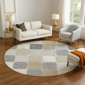 HomeRoots 8' X 10' Washable Beige, Gray, and Silver Geometric Area Rug with UV Protection for Modern Homes 709100
