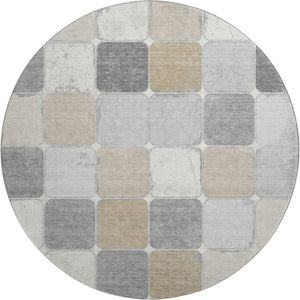 HomeRoots 8' X 10' Washable Beige, Gray, and Silver Geometric Area Rug with UV Protection for Modern Homes 709100