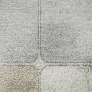 HomeRoots 8' X 10' Washable Beige, Gray, and Silver Geometric Area Rug with UV Protection for Modern Homes 709100