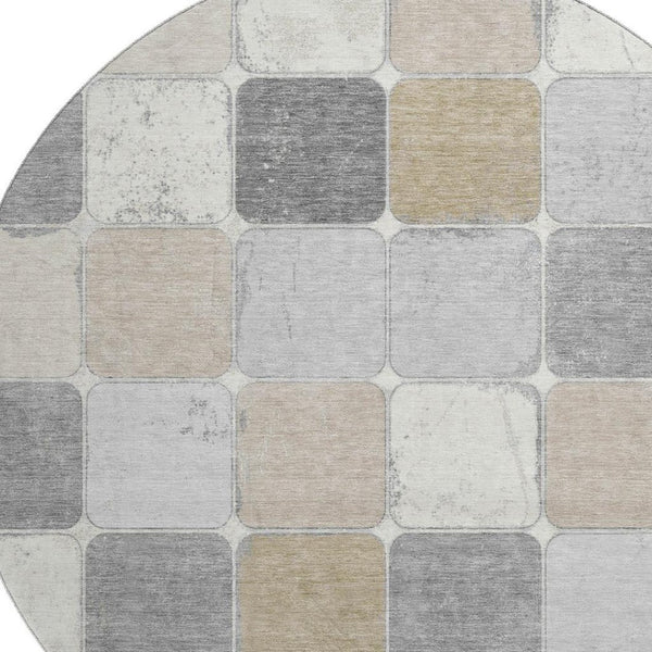 HomeRoots 8' X 10' Washable Beige, Gray, and Silver Geometric Area Rug with UV Protection for Modern Homes 709100