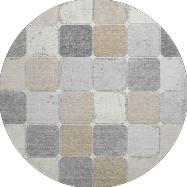 HomeRoots 8' X 10' Washable Beige, Gray, and Silver Geometric Area Rug with UV Protection for Modern Homes 709100