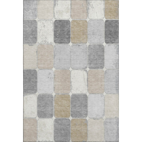 HomeRoots 9' X 12' Durable Beige, Gray & Silver Geometric Area Rug – Washable, UV Protection & Stain-Resistant! 709101