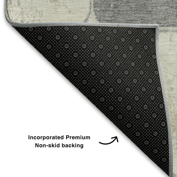 HomeRoots 9' X 12' Durable Beige, Gray & Silver Geometric Area Rug – Washable, UV Protection & Stain-Resistant! 709101