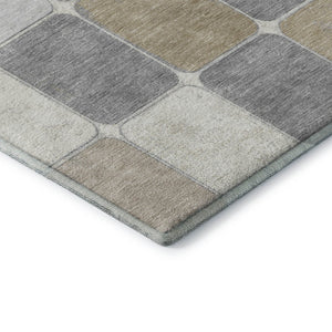 HomeRoots 9' X 12' Durable Beige, Gray & Silver Geometric Area Rug – Washable, UV Protection & Stain-Resistant! 709101