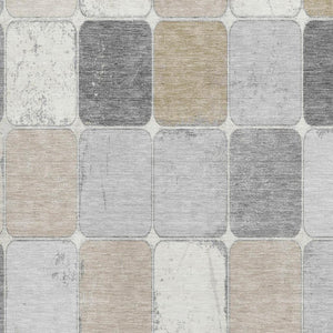 HomeRoots 9' X 12' Durable Beige, Gray & Silver Geometric Area Rug – Washable, UV Protection & Stain-Resistant! 709101