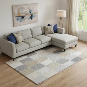HomeRoots 10' Modern Beige Gray Silver Geometric Washable Area Rug - UV Protected, Durable & Stylish Design 709102