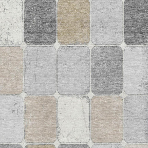 HomeRoots 10' Modern Beige Gray Silver Geometric Washable Area Rug - UV Protected, Durable & Stylish Design 709102