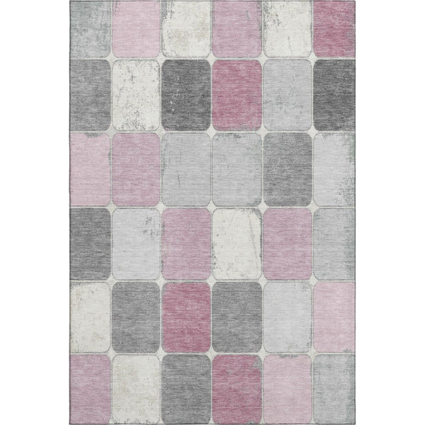 HomeRoots 5' X 8' Blush Gray & Silver Geometric Area Rug - Washable, UV-Protected, Perfect for Active Homes! 709104