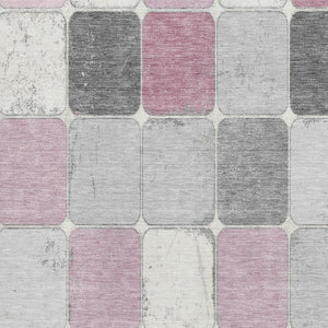 HomeRoots 5' X 8' Blush Gray & Silver Geometric Area Rug - Washable, UV-Protected, Perfect for Active Homes! 709104