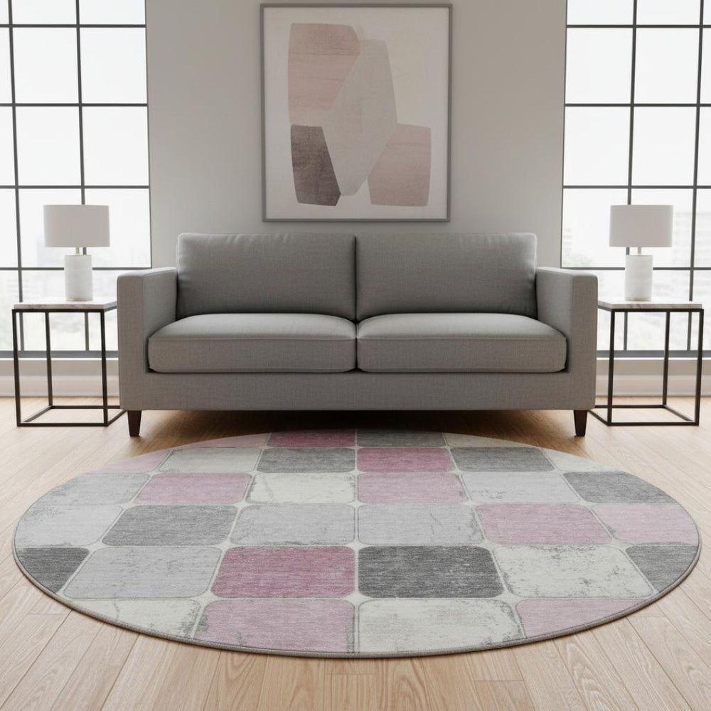 HomeRoots 8' X 10' Blush Gray & Silver Geometric Area Rug - Washable, UV-Protected, Stylish & Durable Design 709106