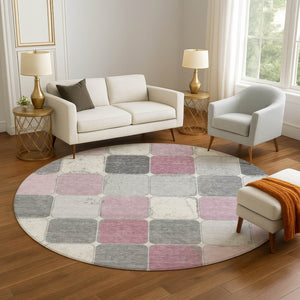 HomeRoots 8' X 10' Blush Gray & Silver Geometric Area Rug - Washable, UV-Protected, Stylish & Durable Design 709106