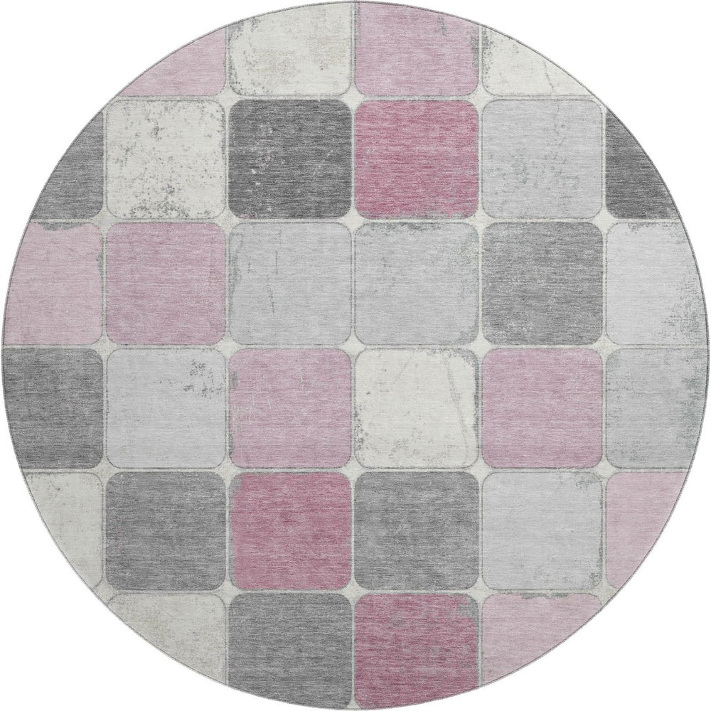 HomeRoots 8' X 10' Blush Gray & Silver Geometric Area Rug - Washable, UV-Protected, Stylish & Durable Design 709106