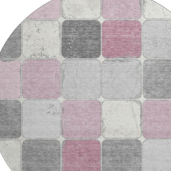 HomeRoots 8' X 10' Blush Gray & Silver Geometric Area Rug - Washable, UV-Protected, Stylish & Durable Design 709106