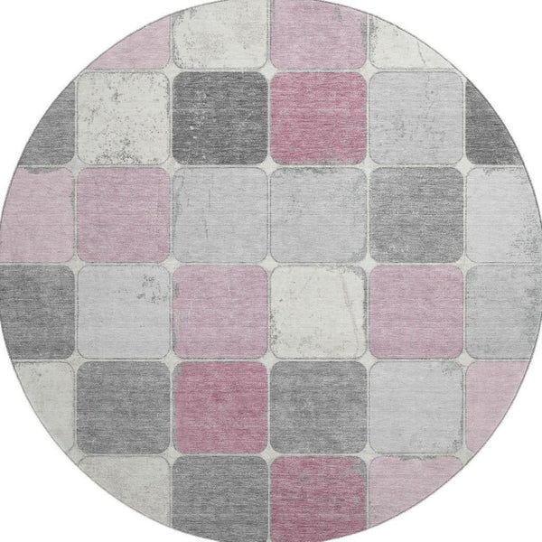 HomeRoots 8' X 10' Blush Gray & Silver Geometric Area Rug - Washable, UV-Protected, Stylish & Durable Design 709106