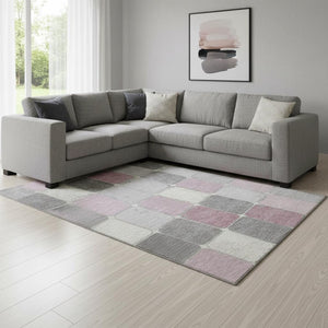 HomeRoots 9' X 12' Blush Gray & Silver Geometric Area Rug - Washable, UV Protected, Ideal for High-Traffic Spaces 709107