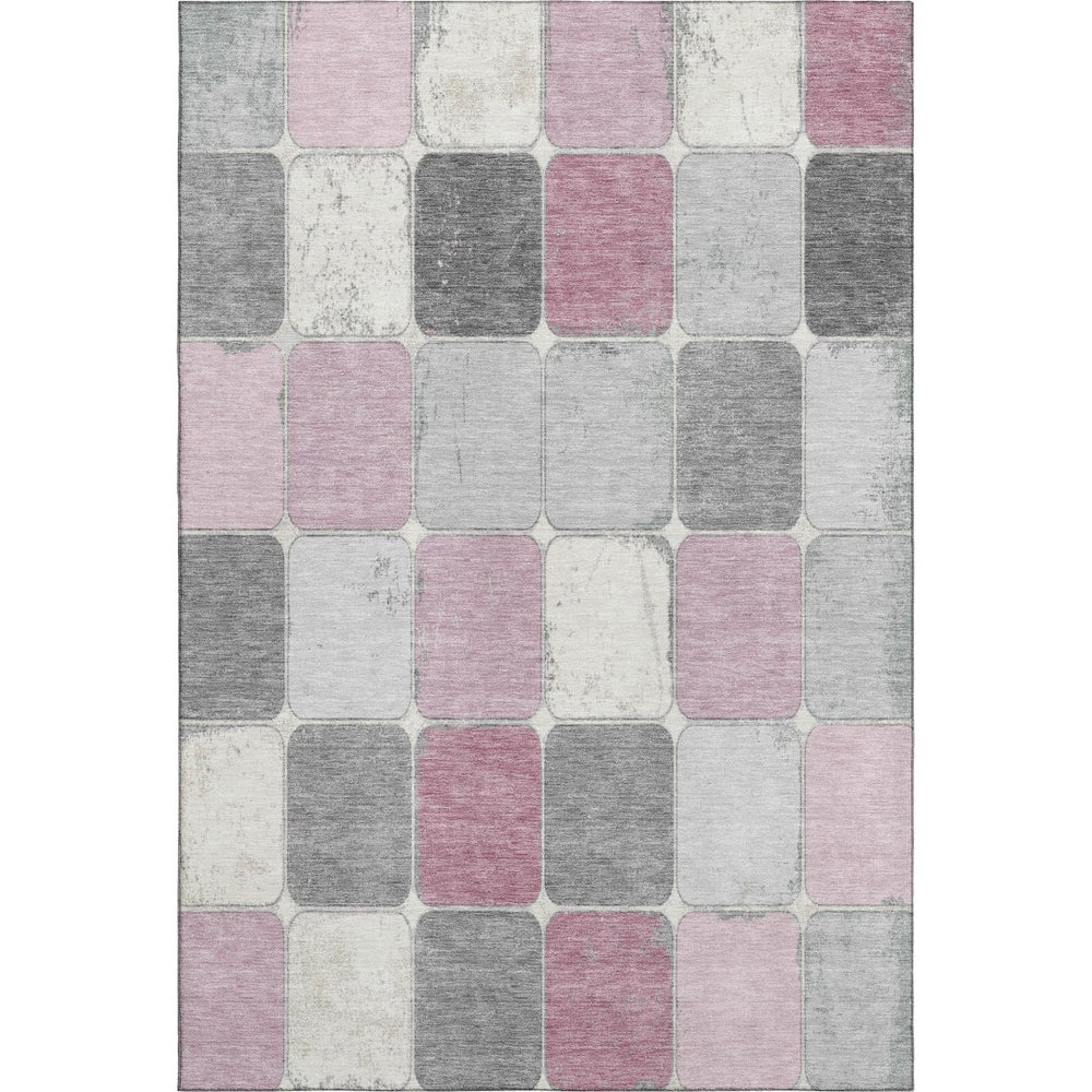HomeRoots 9' X 12' Blush Gray & Silver Geometric Area Rug - Washable, UV Protected, Ideal for High-Traffic Spaces 709107