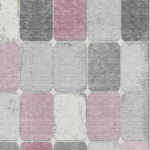 HomeRoots 9' X 12' Blush Gray & Silver Geometric Area Rug - Washable, UV Protected, Ideal for High-Traffic Spaces 709107