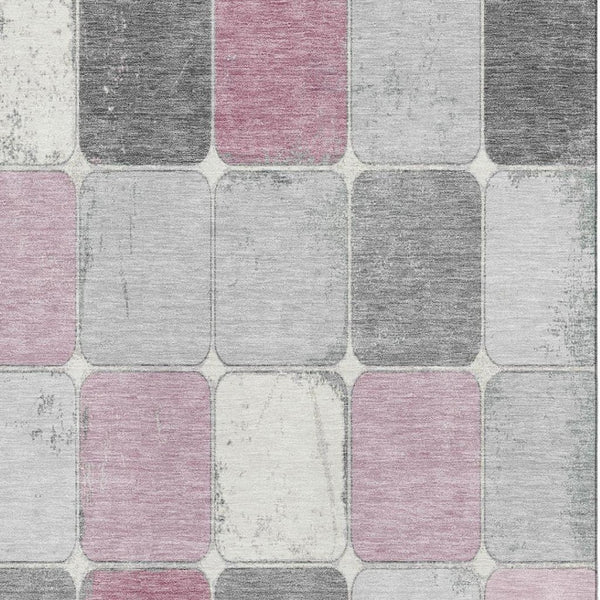 HomeRoots 9' X 12' Blush Gray & Silver Geometric Area Rug - Washable, UV Protected, Ideal for High-Traffic Spaces 709107