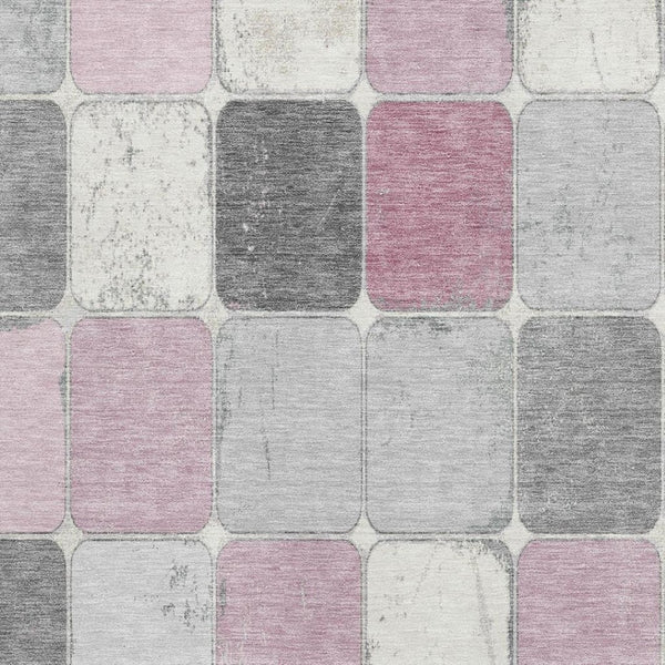 HomeRoots 10' X 14' Blush Gray & Silver Geometric Washable Area Rug - Durable, UV Protected for Stylish Homes 709108