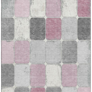 HomeRoots 10' X 14' Blush Gray & Silver Geometric Washable Area Rug - Durable, UV Protected for Stylish Homes 709108