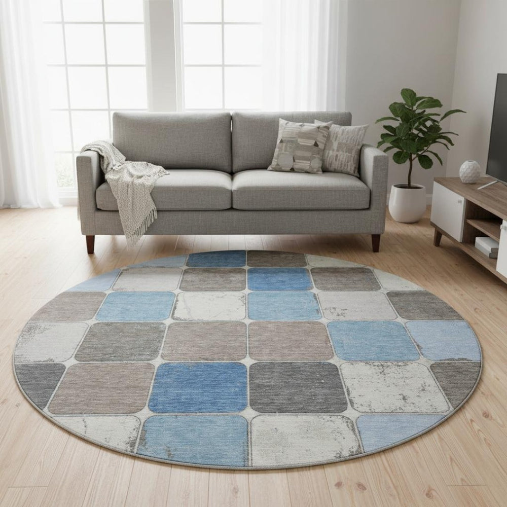 HomeRoots 8' X 10' Blue Ivory Taupe Geometric Area Rug - Washable, Stain Resistant & UV Protected for Homes 709112
