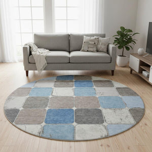 HomeRoots 8' X 10' Blue Ivory Taupe Geometric Area Rug - Washable, Stain Resistant & UV Protected for Homes 709112