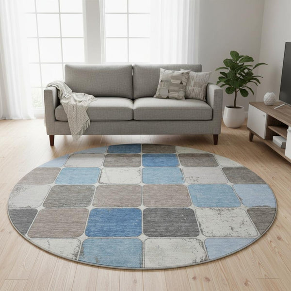 HomeRoots 8' X 10' Blue Ivory Taupe Geometric Area Rug - Washable, Stain Resistant & UV Protected for Homes 709112